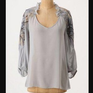 Anthropologie New Grey Silk Blouse, M
